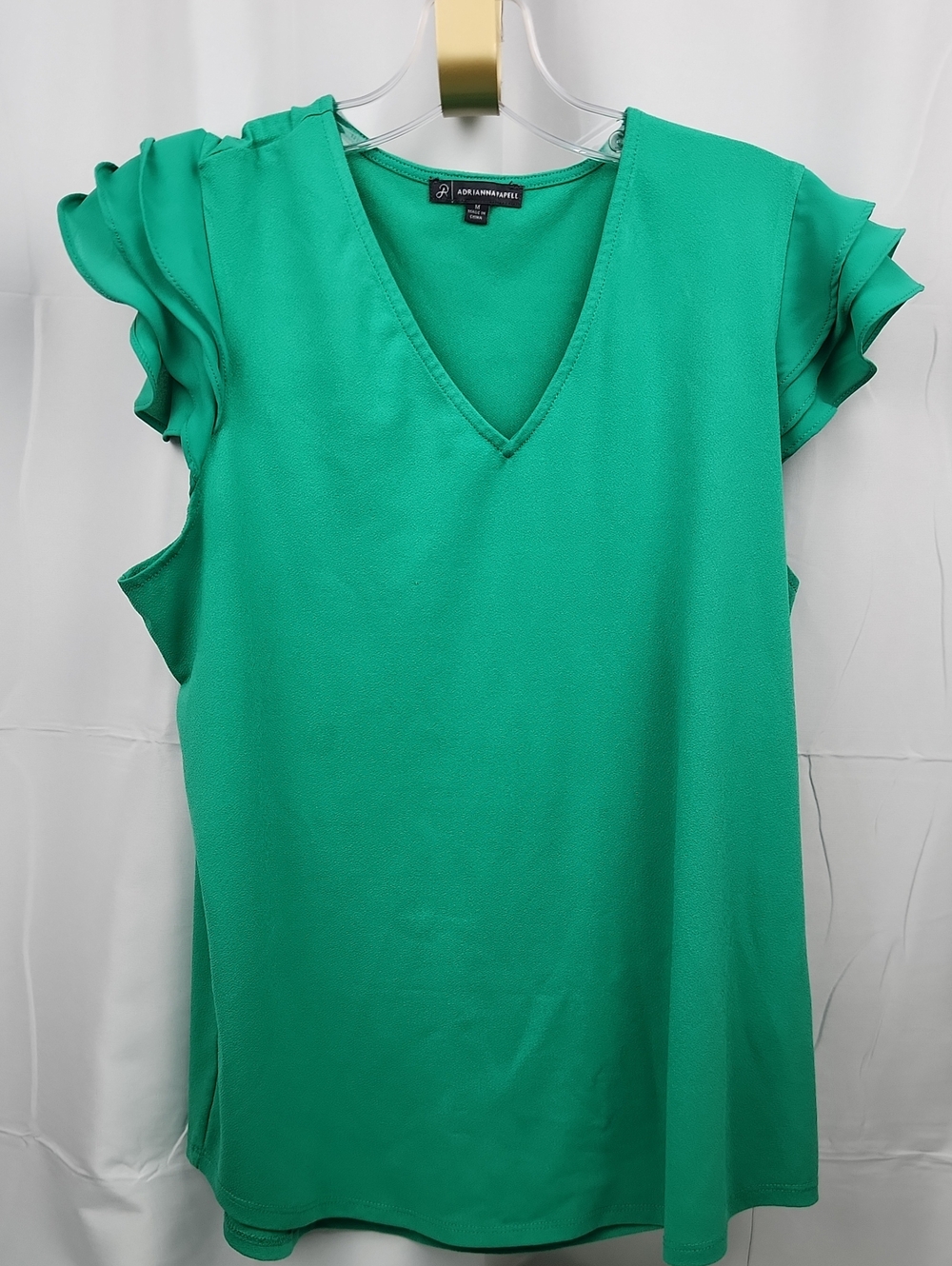 Adrianna Papell Emerald Green V-Neck Ruffle Sleeve Tank